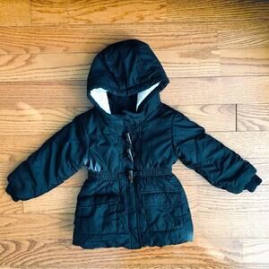 Old Navy Hooded Zip Button Closure Black Puffer Jacket Toddler Girl’s Size 3T